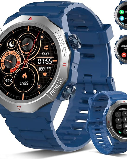 Military Smart Watches for Men(Answer/Make Calls), 1.39"HD Fitness Watch, 24/7 Heart Rate Sleep Monitor, Smart Watch for Men 110+ Sport Modes, 30Day, IP68 Waterproof Smartwatch for Android iOS, Blue