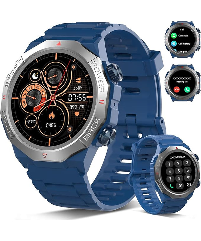 Military Smart Watches for Men(Answer/Make Calls), 1.39"HD Fitness Watch, 24/7 Heart Rate Sleep Monitor, Smart Watch for Men 110+ Sport Modes, 30Day, IP68 Waterproof Smartwatch for Android iOS, Blue