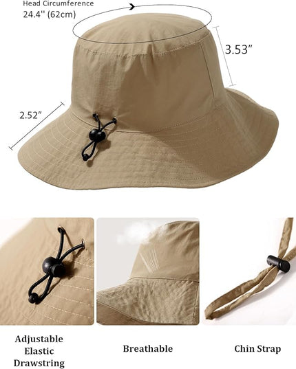 Water-Resistant Sun UPF 50+ Bucket Hat Protection Packable Brimmed Boonie for Women Men Summer Lightweight Hiking Outdoor Cap