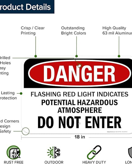 Danger Flashing Red Light Indicates Potential Hazardous Atmosphere Do Not Enter Sign, 12x18 Inches, Rust Free .063 Aluminum, Fade Resistant, Made in USA by My Sign Center
