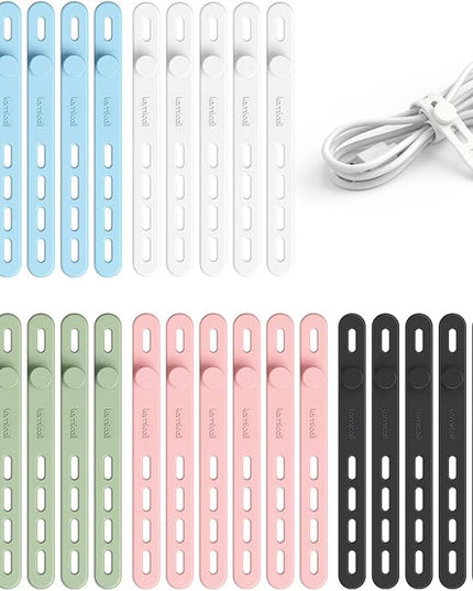 Lamicall 30Pack Silicone Cable Ties Cord Organizer, Multi Color Elastic Cable Management Wraps, Home Decor Organizer Ties Accessories for Phone Charger Electrical Cord, Chritsmas Travel Essentials