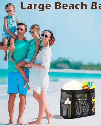 Mesh Beach Bag, Large Beach Tote with Zipper Pocket, Toys Pool Bag for Family Travel Vacation Cruise Essentials
