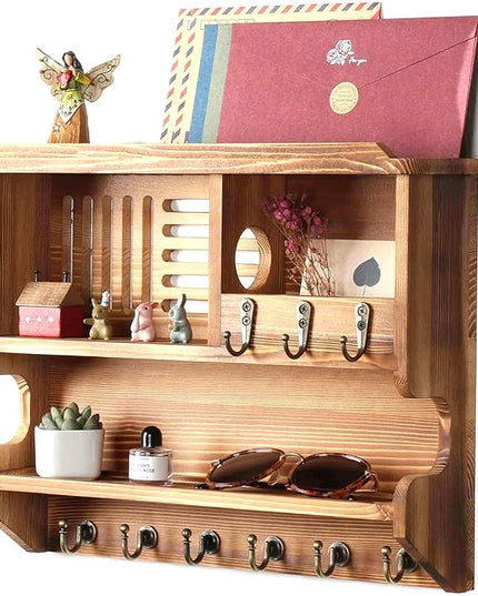 Mutsault Key Holder for Wall, Mail and Key Holder for Home Decor, Key and Mail Holder for Wall with Key Hooks, Brown