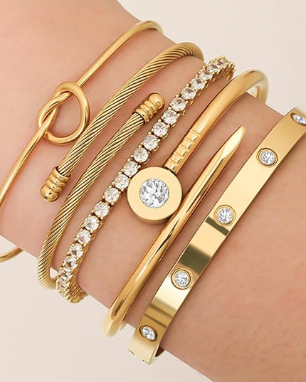 18 K Gold Plated Love Bangle Bracelet Stack Cuff Jewelry for Women Jewelry Set for Women Gift with Box