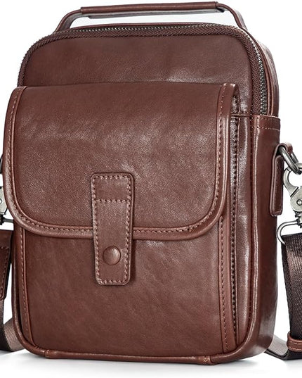 Augus Leather Small Messenger Bag For Men Crossbody Handbag Shoulder Sling Travel Bags for Men Purse Daypack Magnetic Buckle