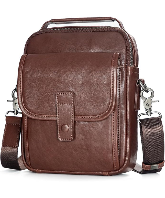 Augus Leather Small Messenger Bag For Men Crossbody Handbag Shoulder Sling Travel Bags for Men Purse Daypack Magnetic Buckle