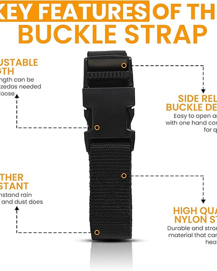 Utility Strap with Quick-Release Buckle, Black, 72-Inch, 6-Pack
