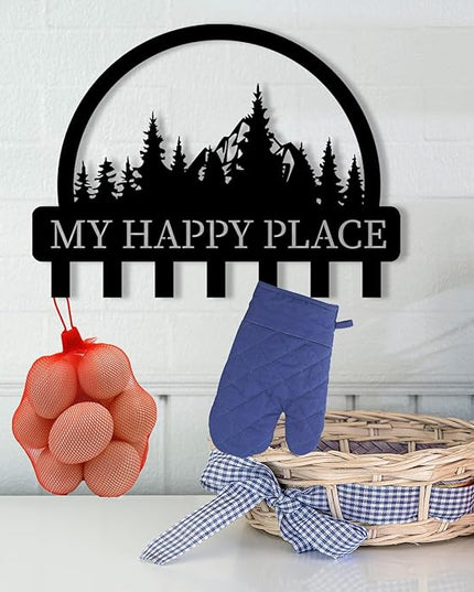 Personalized Metal Key Holder for Wall, Metal Wall Mount Custom Name Hooks, My Happy Place Wall Decoration Key Hook, Key Rack for Kitchen, Key Organizer for Living Room, Hallway Key Holder, Home Gift