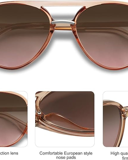 SOJOS Retro Aviator Polarized Sunglasses for Women Men Double Bridge Ladies Shades