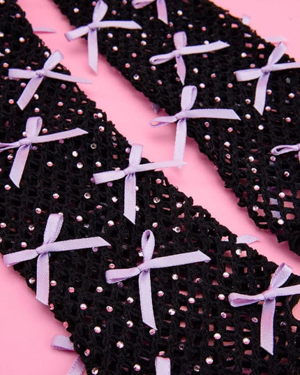 xo, Fetti Black + Purple Rhinestone Fishnet Bow Gloves | Pop Star, Rave Bachelorette, Birthday Girl Accessory, Guts Concert Party Decorations, Festival Supplies, Halloween Costume