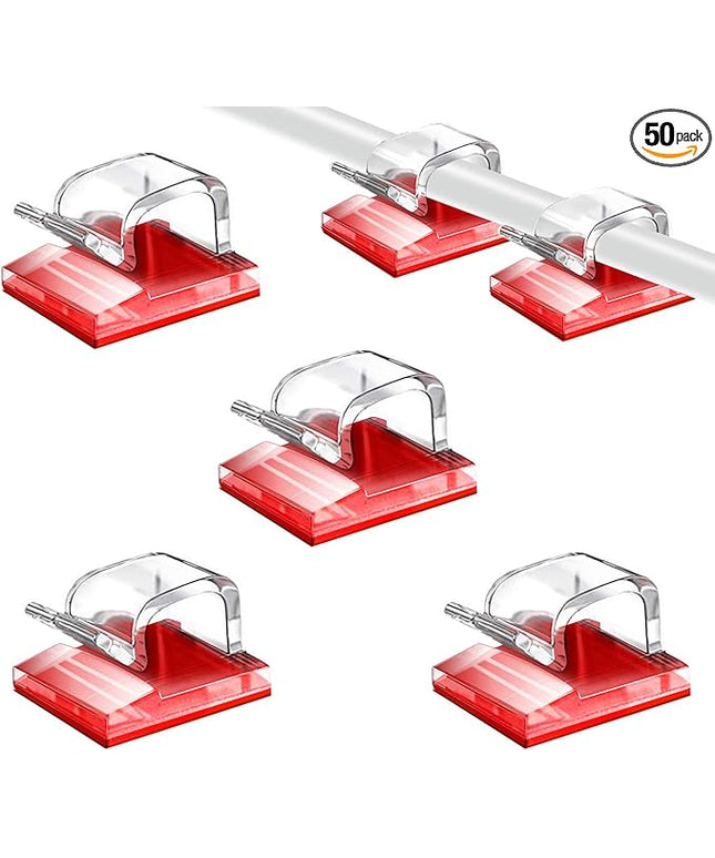 SOULWIT 50 Pcs Self Adhesive Cable Management Clips, Cable Organizers Sticky Wire Clips Cord Holder for TV PC Laptop Ethernet Cable Desktop Home Office (Clear)