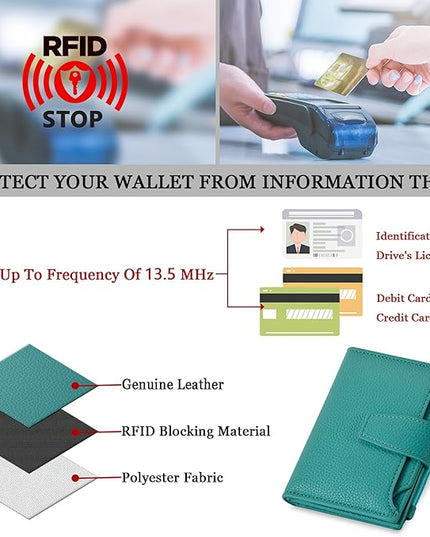Airkit Small Wallet Women RFID Blocking Leather Bifold Compact Card Holder Wallet for Women with Zipper Coin Pocket 4 ID Window