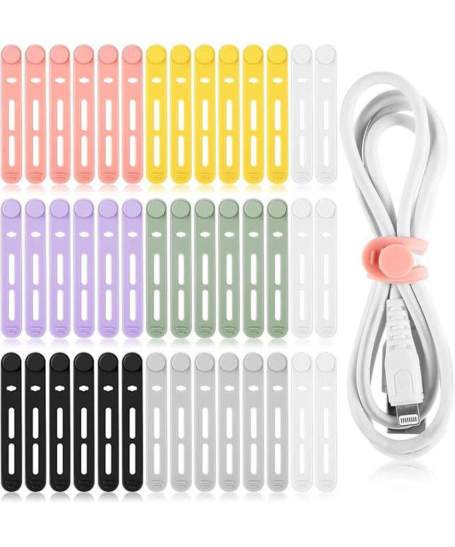 42 Pcs Silicone Cable Ties Reusable Cord Straps Multipurpose Elastic Cable Organizer for Bundling Fastening Earphone Phone Charger Home Office School(Multicolor,3.15 Inch)