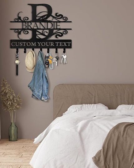 Custom Key Holder for Wall, Personalized Family Name Key Rack Wall Mount, Metal Monogram Key Hooks Organizer Rack, Last Name Key Holder, Key Hanger Wall Decor for Living Room, Front Door, Entryway