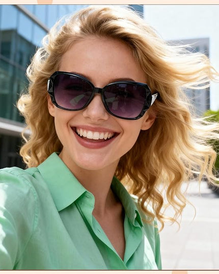 DragonflyDreams 4 Pcs Women Large Sunglasses, UV 400 Glasses Oversized Classic Trend Ladies Sunglasses Sparkling Large Frame