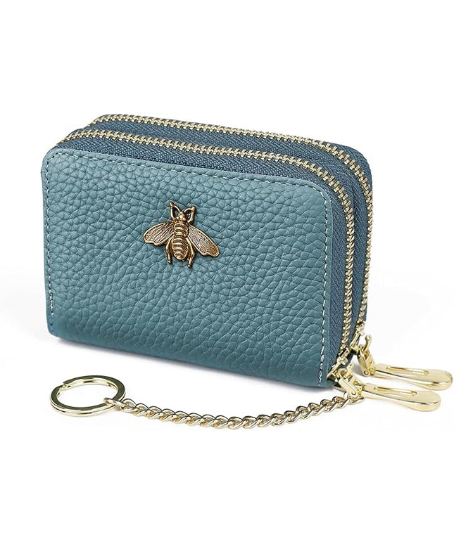 imeetu RFID Credit Card Holder, Small Leather Zipper Card Case Wallet for Women