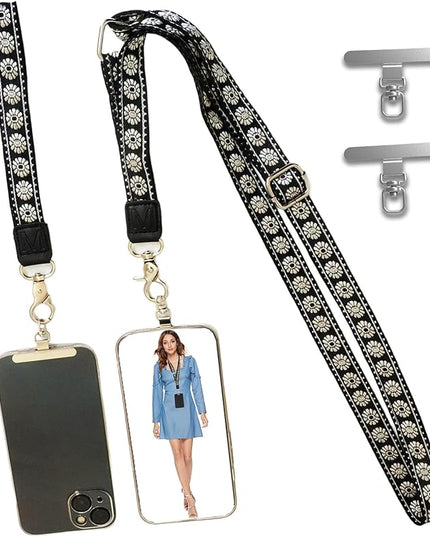 LEMEDE Wrist Keychain and Adjustable Phone Lanyard, Silver Hook Phone Crossbody Strap with 360° Rotating Phone Pads