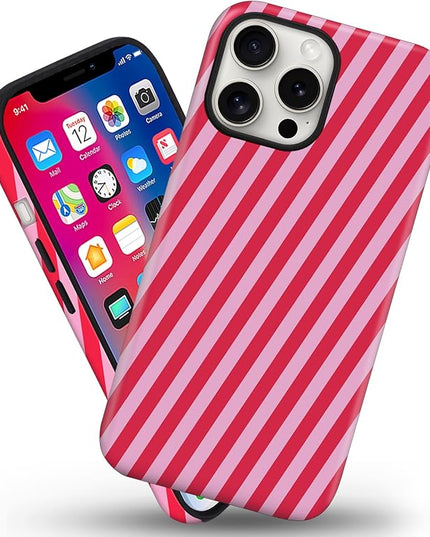 Magnetic for iPhone 14 Pro Case Cute Diagonal Stripes Phone Case, Shockproof Slim TPU and Hard PC Protective Phone Cover Compatible with MagSafe Designed for Women Girls,Red