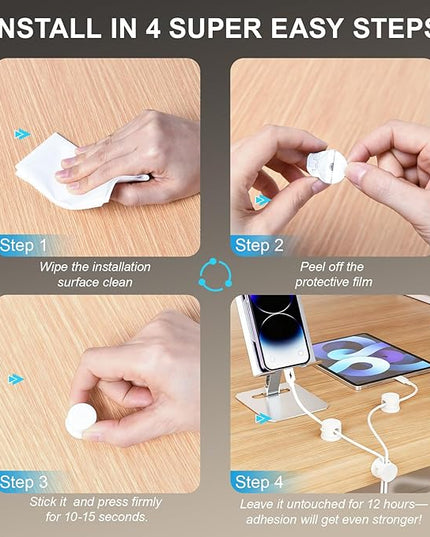 6pcs Magnetic Cable Clips, 360° Swiveling Adhesive Cable Organizer - Compact Cable Holder for Desk, Nightstand, Car, Kitchen & Home Office - Charger Cord Holder Solution by MarLigavid (White)