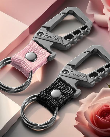Metal heavy duty key chain carabiner clip bottle opener wrist lanyard ring car key fob unisex for men and women