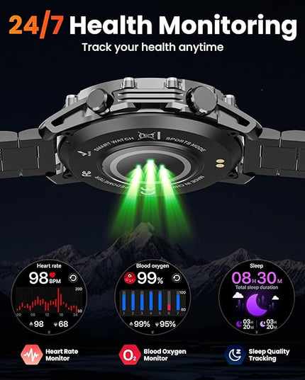 Hwagol Smart Watches for Men (Call/Notification),Two Style Kits,Military Smart Watch with Heart Rate/Sleep Monitor/Pedometer for Android and iOS,1.52''HD DIY Screen Fitness Tracker
