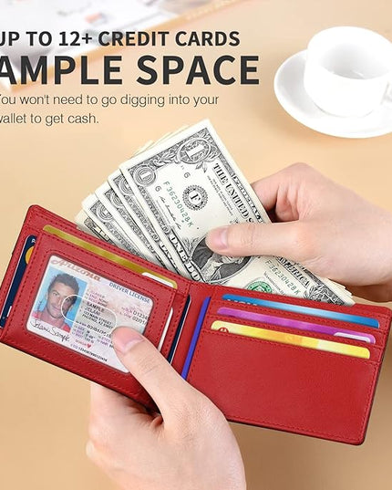 RUNBOX Wallet for Men Slim 11 Credit Card Holder Slots Leather RFID Blocking Small Thin Men's Wallet Bifold Minimalist Front Pocket Large Capacity Gift Box