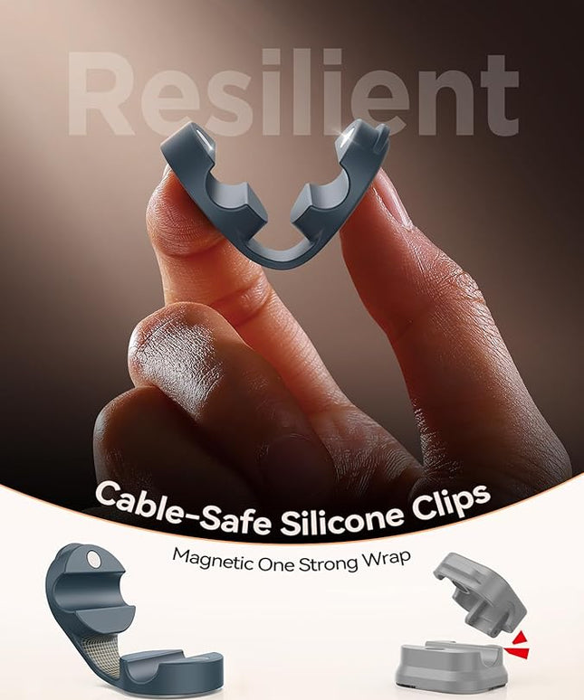 8-Pack Silicone Cord Organizer Magnetic Cable Clips, Adhesive Cable Management Under Desk Wire Hider, FLYLEAD Desktop Cable Organizer for Phone, Office Workspaces Desk Organization Home Accessories