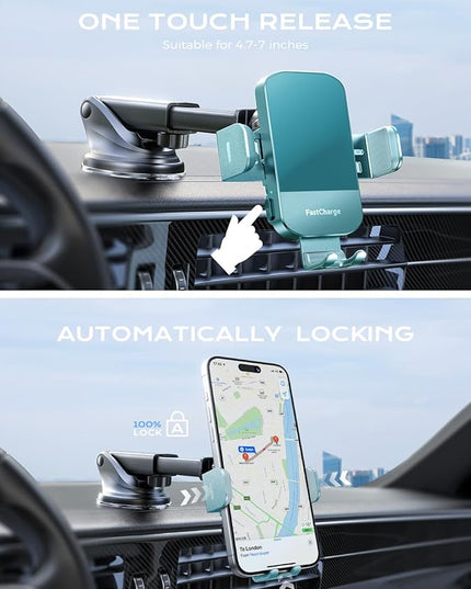 CHGeek Wireless Car Charger, 15W Fast Charging Auto Clamping Car Charger Phone Mount Phone Holder fit for iPhone 16 15 14 13 12 Pro Max 11 XR XS, Samsung Galaxy S25 Ultra S24 S23 S22, Dark Teal