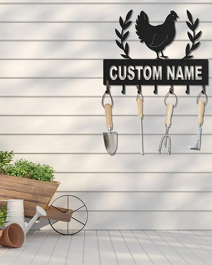 LOWACOS Personalized Key Holder for Wall, Custom Metal Chicken Key Hooks with Name, Meta Jacket Holder Hooks Organizer Rack, Jacket Hanger Decor for Kitchen, Entryway, Hallway, Office, Doorway