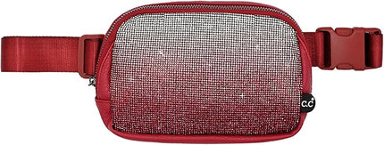 C.C Ombre Rhinestone Fanny Pack – Glitter Crossbody Waist Bag with Adjustable Strap, Multi Color (Ombre Rhinestone - Wine)