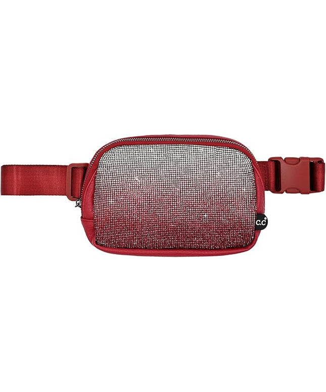 C.C Ombre Rhinestone Fanny Pack – Glitter Crossbody Waist Bag with Adjustable Strap, Multi Color (Ombre Rhinestone - Wine)