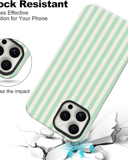 Magnetic for iPhone 13 Pro Case Cute Stripes Phone Case, Shockproof Slim TPU and Hard PC Protective Phone Cover Compatible with MagSafe Designed for Women Girls, Light Green