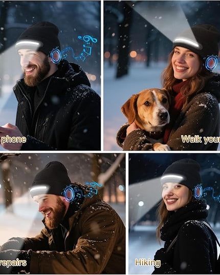 LED Beanie Hat with Bluetooth-Tech Gifts for Men and Women, Wireless Hat Beanie Cap Headlamp Music hat