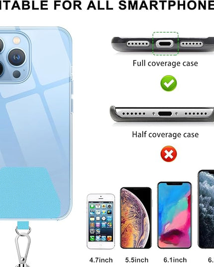 SHANSHUI Phone Lanyard, Crossbody Cell Phone Tether Pads Compatible with iPhone & All Smartphones in Full Cover Cases Black Blue