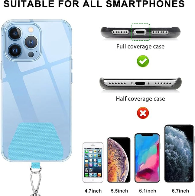 SHANSHUI Phone Lanyard, Crossbody Cell Phone Tether Pads Compatible with iPhone & All Smartphones in Full Cover Cases Black Blue