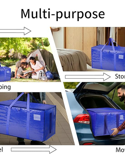 8 Pack-Extra Large Heavy Duty Moving Bags - Waterproof Storage Totes with Handles & Zippers, Foldable for College Dorm, Storage (Blue)