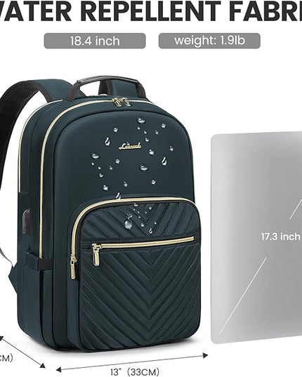 LOVEVOOK Laptop Backpack for Women 18.4 inch,Cute Womens Travel Backpack Purse,Professional Laptop Computer Bag,Waterproof Work Business College Teacher Bags Carry on Backpack with USB Port,Blue-green
