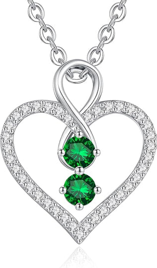 LOUISA SECRET Infinity Double Birthstone Necklace, 925 Sterling Silver Tiny Pendant Heart Necklace for Women Wife Her, Best Jewelry Gift Heart Jewelry Meaningful Gift for Valentine's Day, Christmas, Birthday Anniversary
