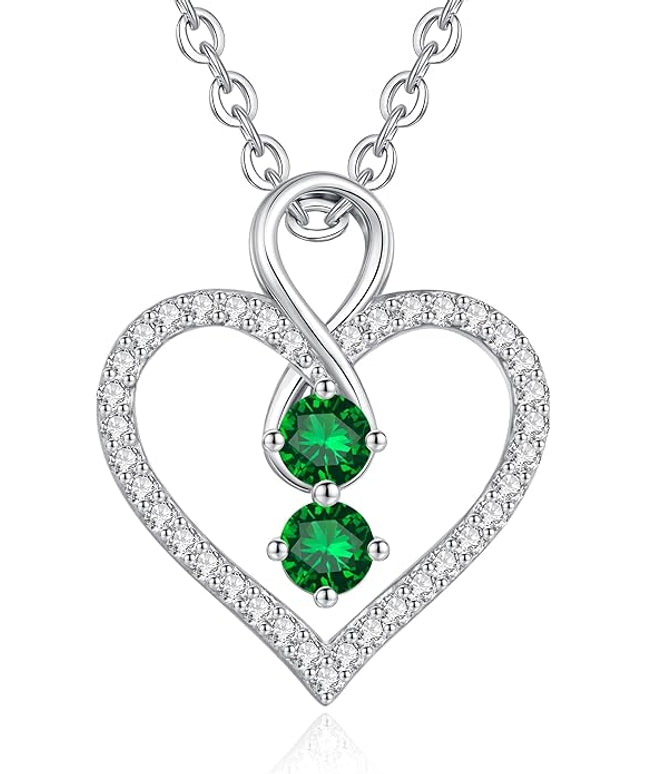 LOUISA SECRET Infinity Double Birthstone Necklace, 925 Sterling Silver Tiny Pendant Heart Necklace for Women Wife Her, Best Jewelry Gift Heart Jewelry Meaningful Gift for Valentine's Day, Christmas, Birthday Anniversary