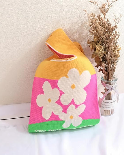 Women's Wrist Knot Tote Bag Small Crochet Wristlet Handbag Aesthetic Cute Knit Purse (Very Small Size)