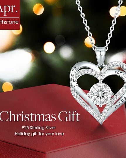 CDE Forever Love Heart Necklaces for Women, Wedding Anniversary, Birthday Mothers Day Christmas Day Gifts for Mom, Mother, Wife, friend, S925 Silver Jewelry with Birthstone Pendant