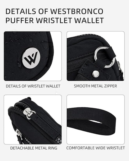 WESTBRONCO Wristlet Wallets for Women Nylon Quilted RFID Wallet with 3 Zipper Purse for Travel