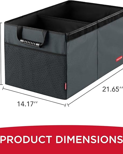 Rubbermaid Car Organizer, Collapsible Trunk Organizer, Multi-Compartment Car Storage Organization for Car Accessories, 2 Compartments With Cover, 21.65"*14.17"*12.2" - Gray