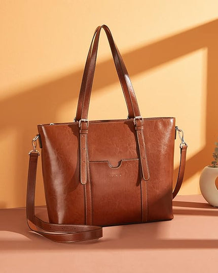 BOSTANTEN Leather Laptop Bag Work Tote for Women Shoulder Handbag Briefcase 15.6 inch Satchel Computer Bag