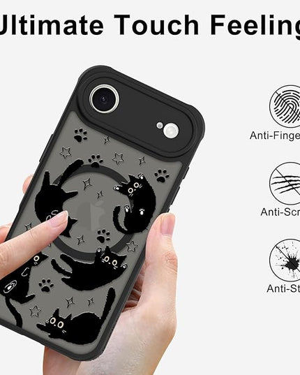 Cute Magnetic Case for iPhone Air Case [ Compatible with MagSafe ] with Black Cats Cat Pattern Design for Women Girls Boys, Soft Bumper Hard Back Kawaii Animal Protective Phone Cover