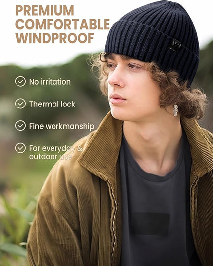 Winter Beanie Hat for Men & Women, Fleece Lined Thermal Knit Hat Ski Beanie Skull Cap Cuffed Cap for Cold Weather