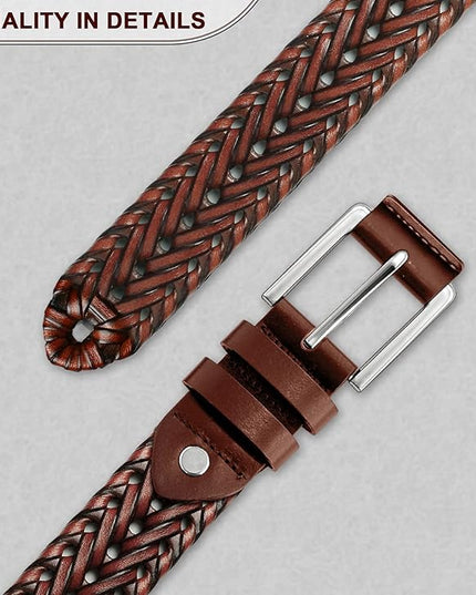 BULLIANT Mens Belts,Leather Woven Braided Belts for Gift Men Casual Jeans Golf