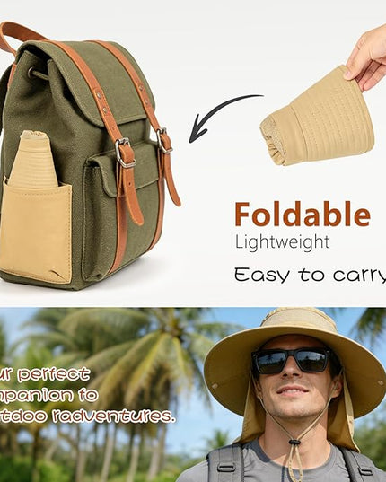ZOORON Sun Hats for Men Women Fishing Hat with Neck Flap,UPF 50+ Sun Hat Waterproof Wide Brim Bucket Hats for Safari Hiking