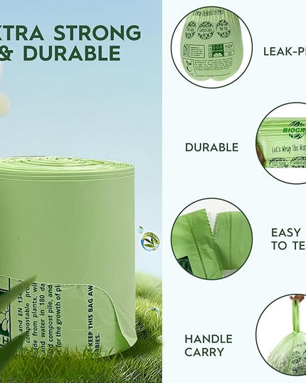 2.6-3 Gallon Compostable Trash Bags with Handles 80 Count 0.67 Mil 11.36 L Small Kitchen Wet Food Scrap Waste Compost Bag for Countertop Bin ASTM D6400 US BPI and OK Compost Home Certified