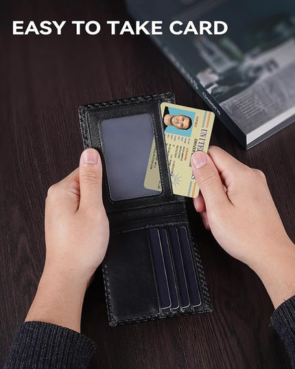 Swallowmall Leather Wallet for Mens Genuine Leather RFID Blocking Bifold Wallets with 2 ID Windows 13 Card Slots